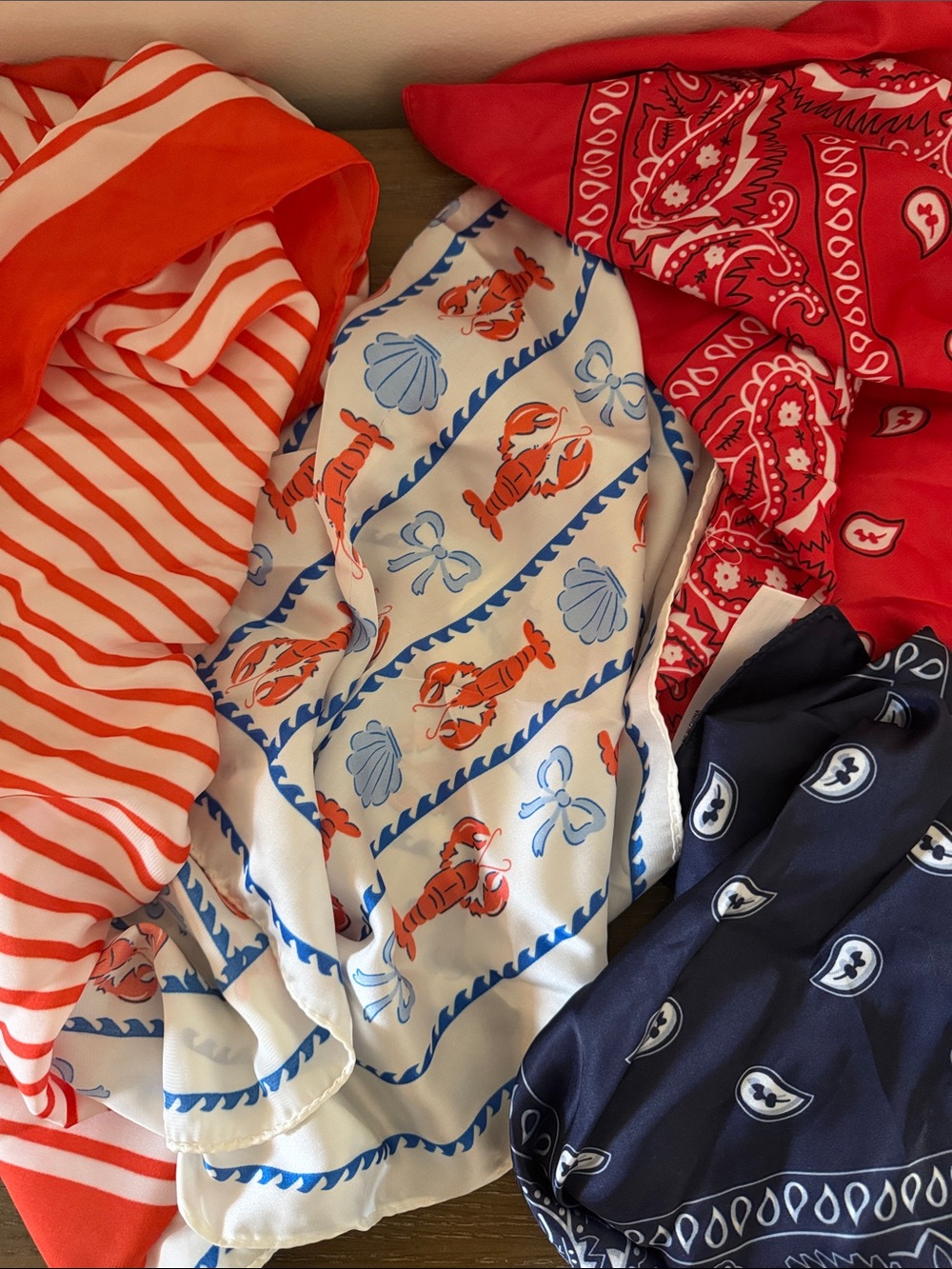 Bag Scarves - Red, White & Blue. Traditional bandana paisley. Striped. Lobster 🦞 - Picture 6 of 6